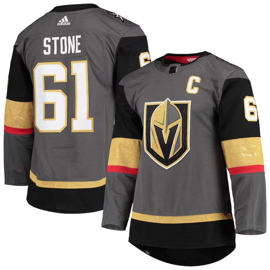 Men Vegas Golden Knights 61 Mark Stone adidas Gray Alternate Captain Patch Primegreen Authentic Pro Player NHL Jersey